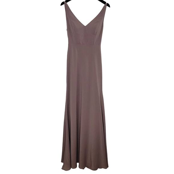 Jenny Yoo Dani Bridesmaid Maxi Dress Size‎ 4 Purple Fig V-Neck Tie Back Chiffon - Picture 1 of 10